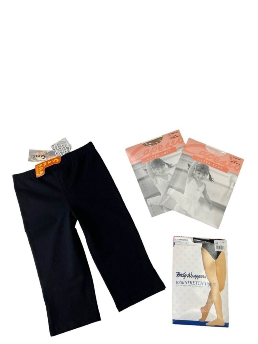 Sansha Crop Dance Pants Size 10 + Capezio Footed Tights Suntan & Pink New NWT